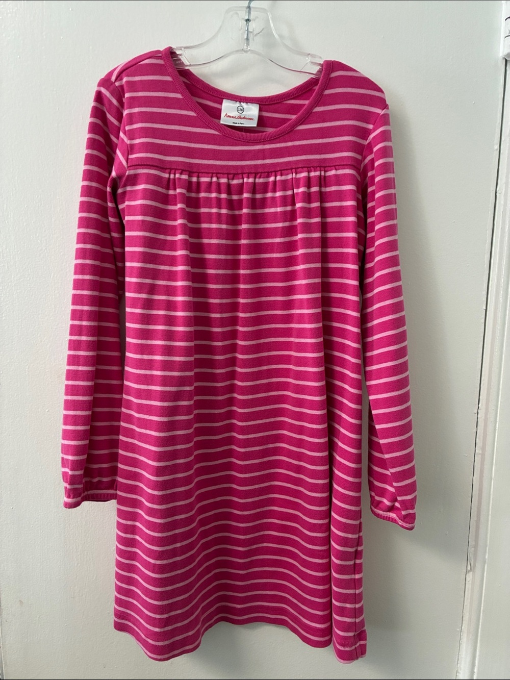 Hanna Andersson Bright Pink and Light Pink Striped Long-Sleeve Dress